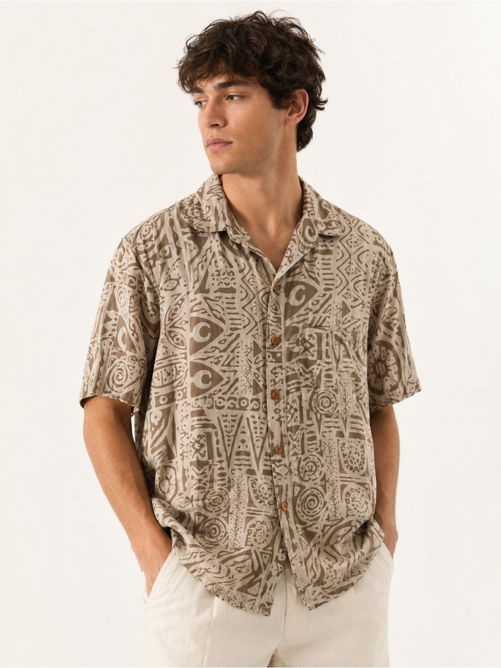 Vintage Back East‎ Santa Barbara Rayon Tribal Print Camp Shirt XL